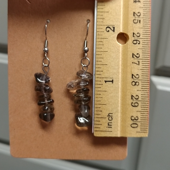Smoky Quartz Earrings Natural Gemstone Crystal Bead Surgical Stainless-Steel - Picture 10 of 11